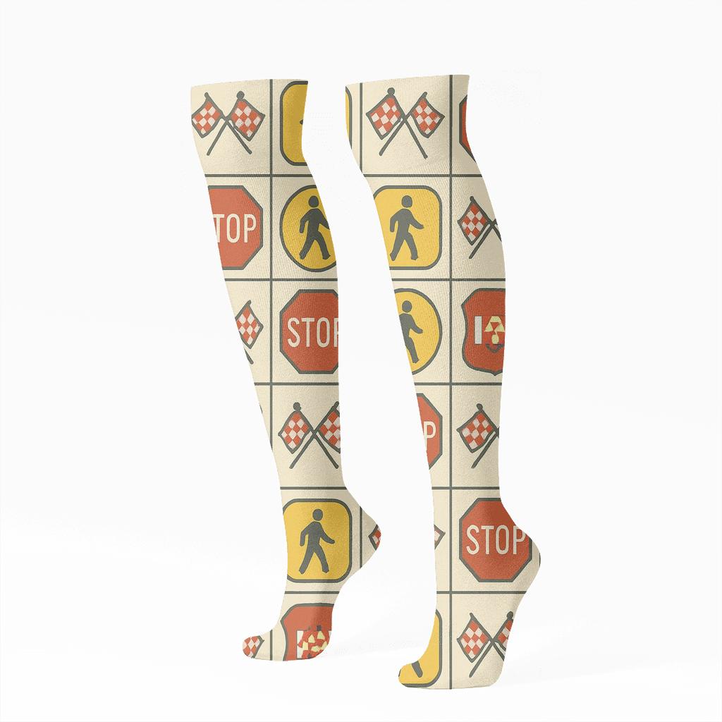 School Zone Grid With Crossing Guard Icons premium sports knee-high socks
