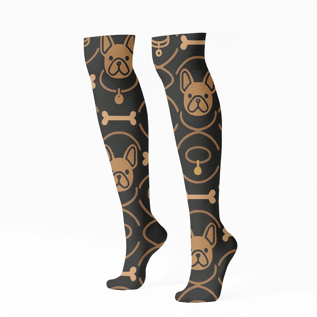 Chic French Bulldog Collar Lattice On Midnight Field custom knee-high socks
