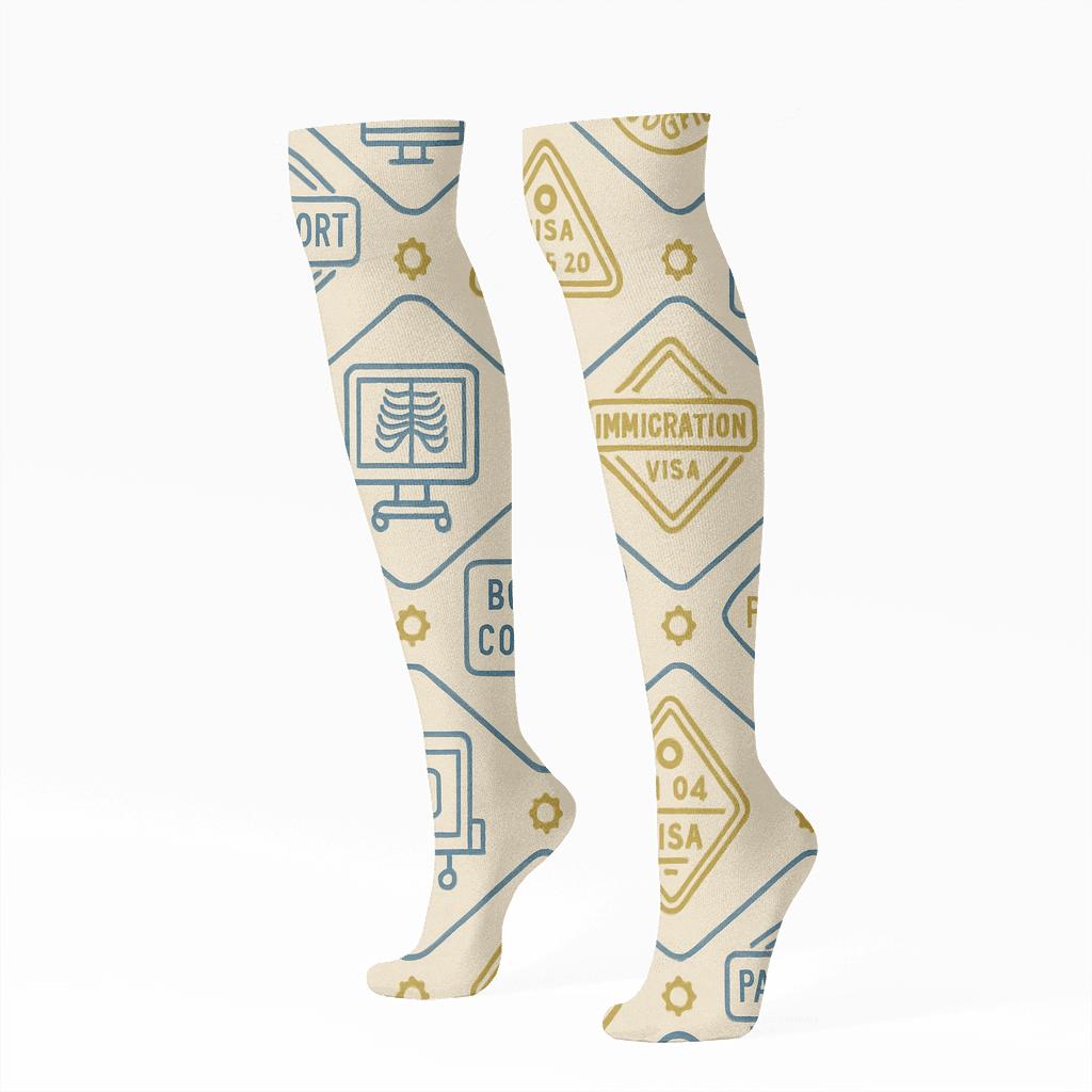 Passport Stamp Chevron, Customs Officer Edition soft everyday knee-high socks