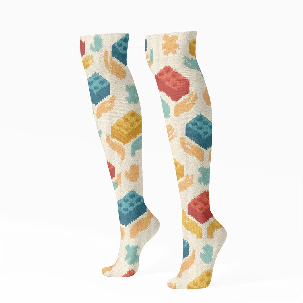 Childcare Worker Block Quilt Tessellation soft everyday knee-high socks