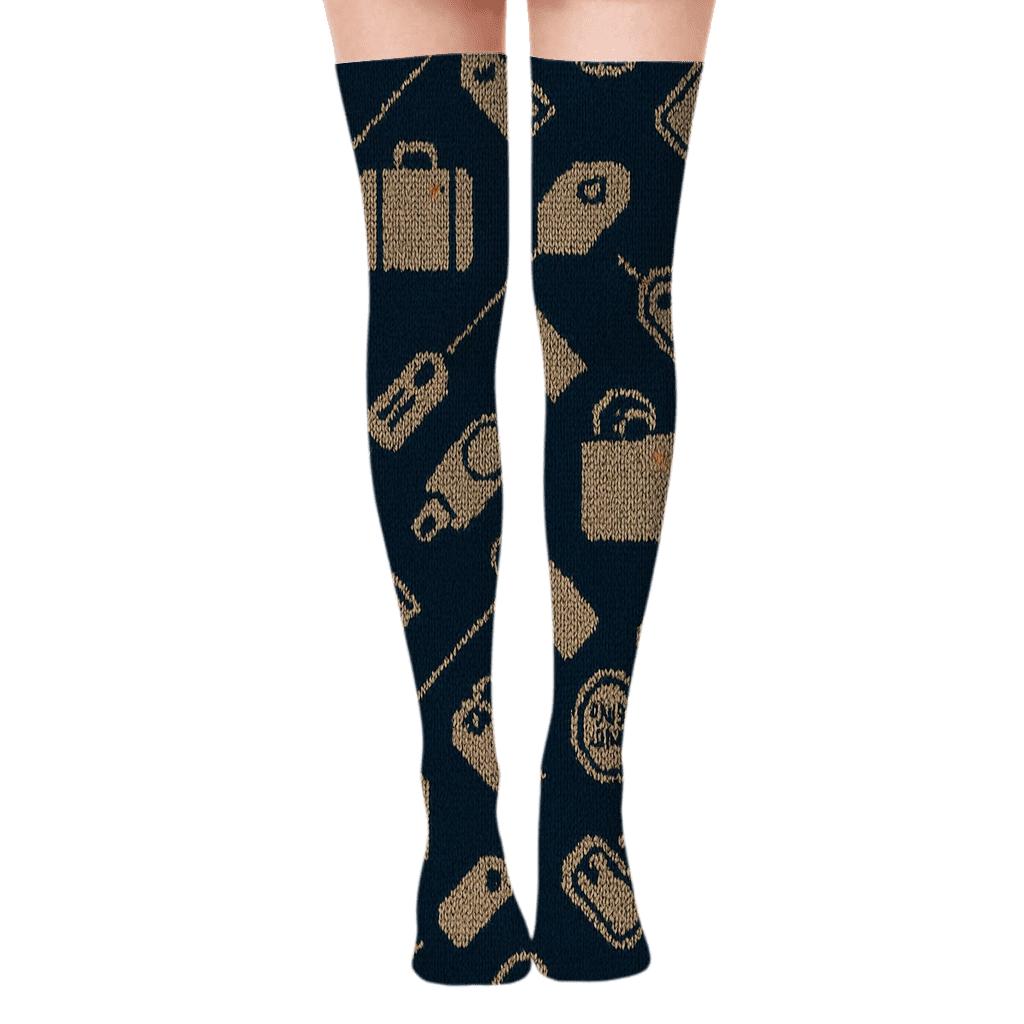 Knit Illusion Luggage Lattice For Customs Officer unique graphic over-the-knee socks