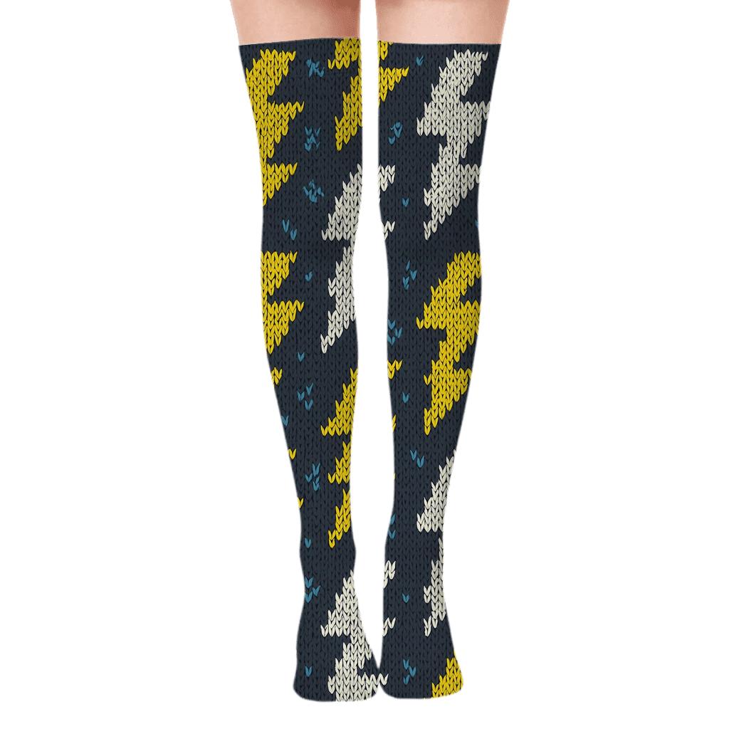 Fractal Bolt Chevron Knit On Charcoal Storm Ground custom over-the-knee socks