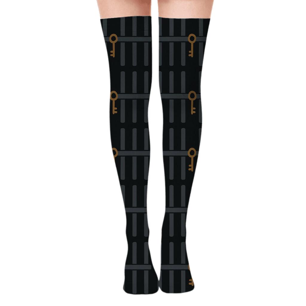 Prison Bars Grid On Charcoal Background For Prison Officer personalized over-the-knee socks
