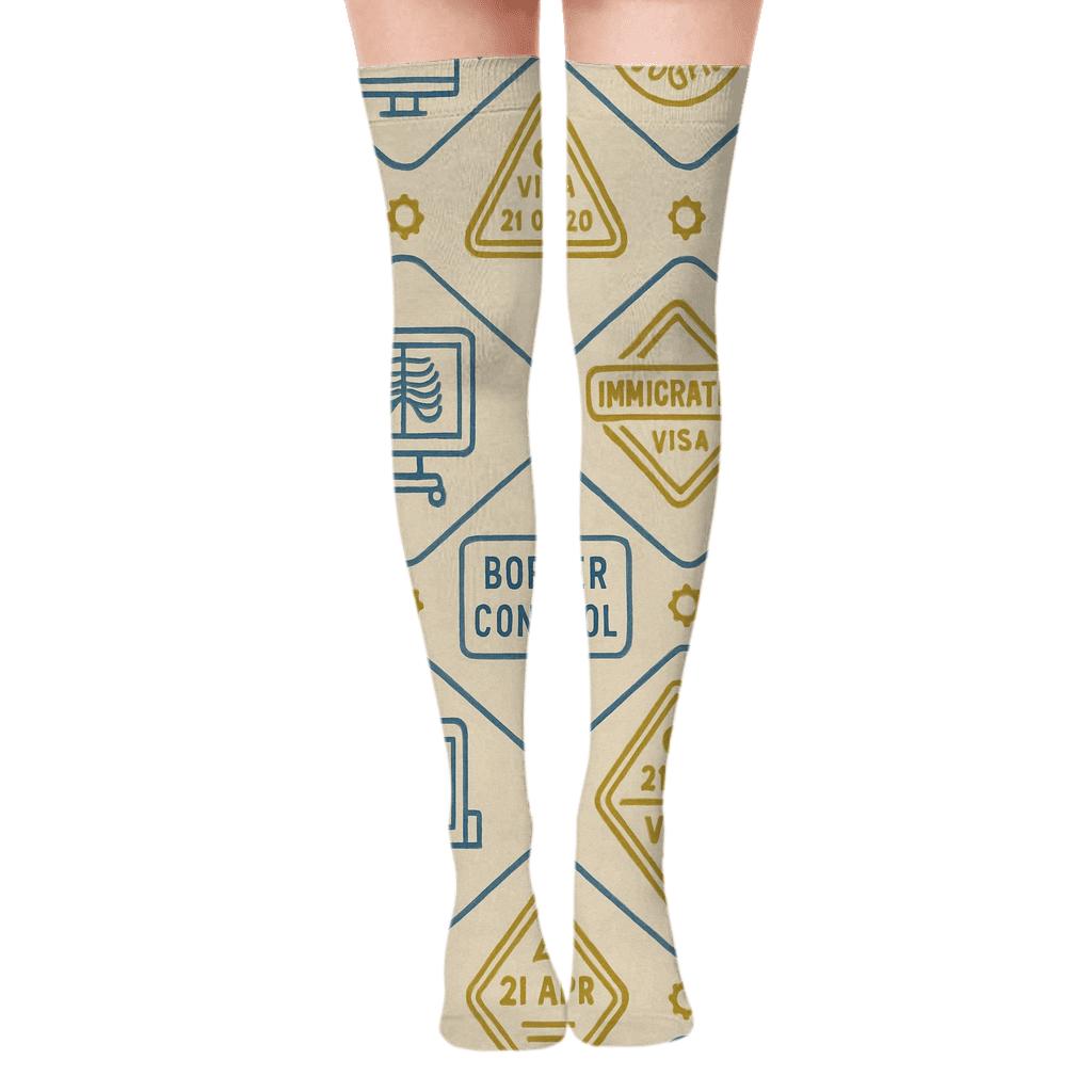 Passport Stamp Chevron, Customs Officer Edition stylish fashion over-the-knee socks