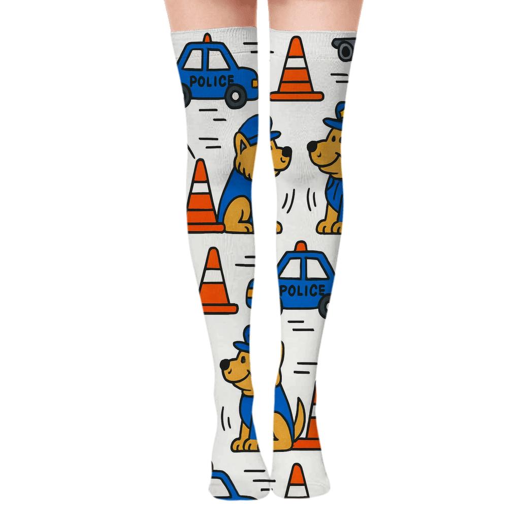 Checkpoint Parade Pattern With Security Guard unique graphic over-the-knee socks