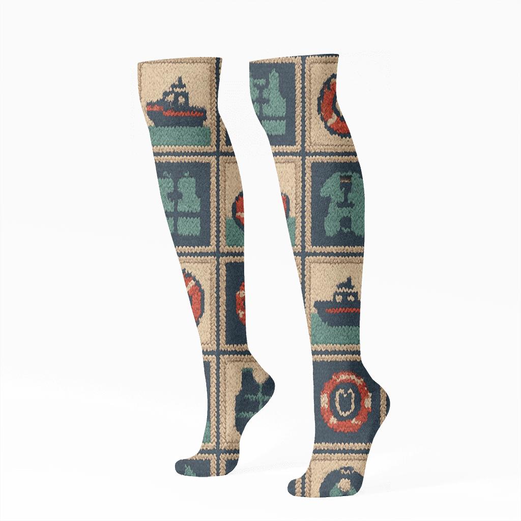 Coast Guard Officer Rescue Quilt Tile Pattern premium sports knee-high socks