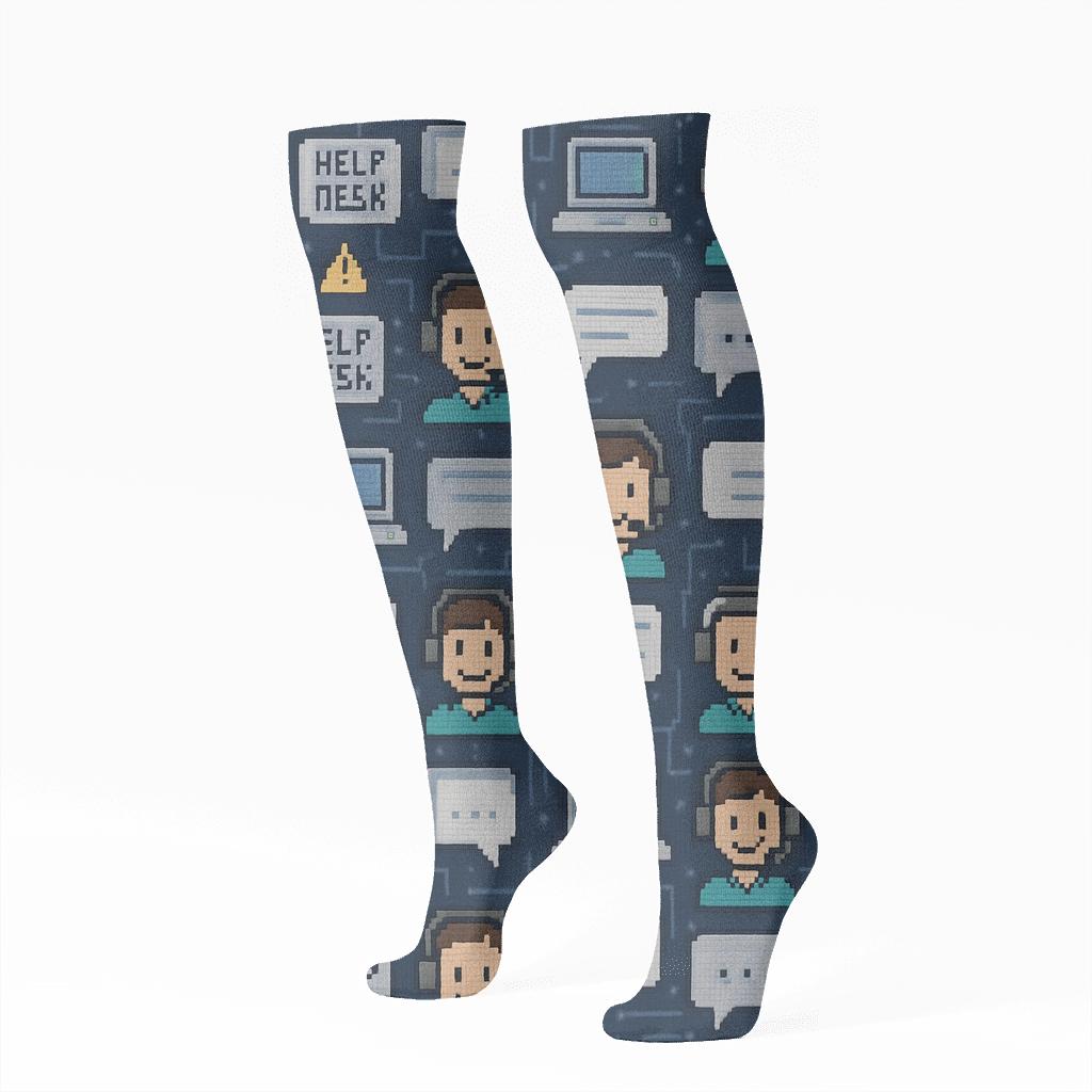 Pixel Help Desk Tiles It Support Specialist soft everyday knee-high socks