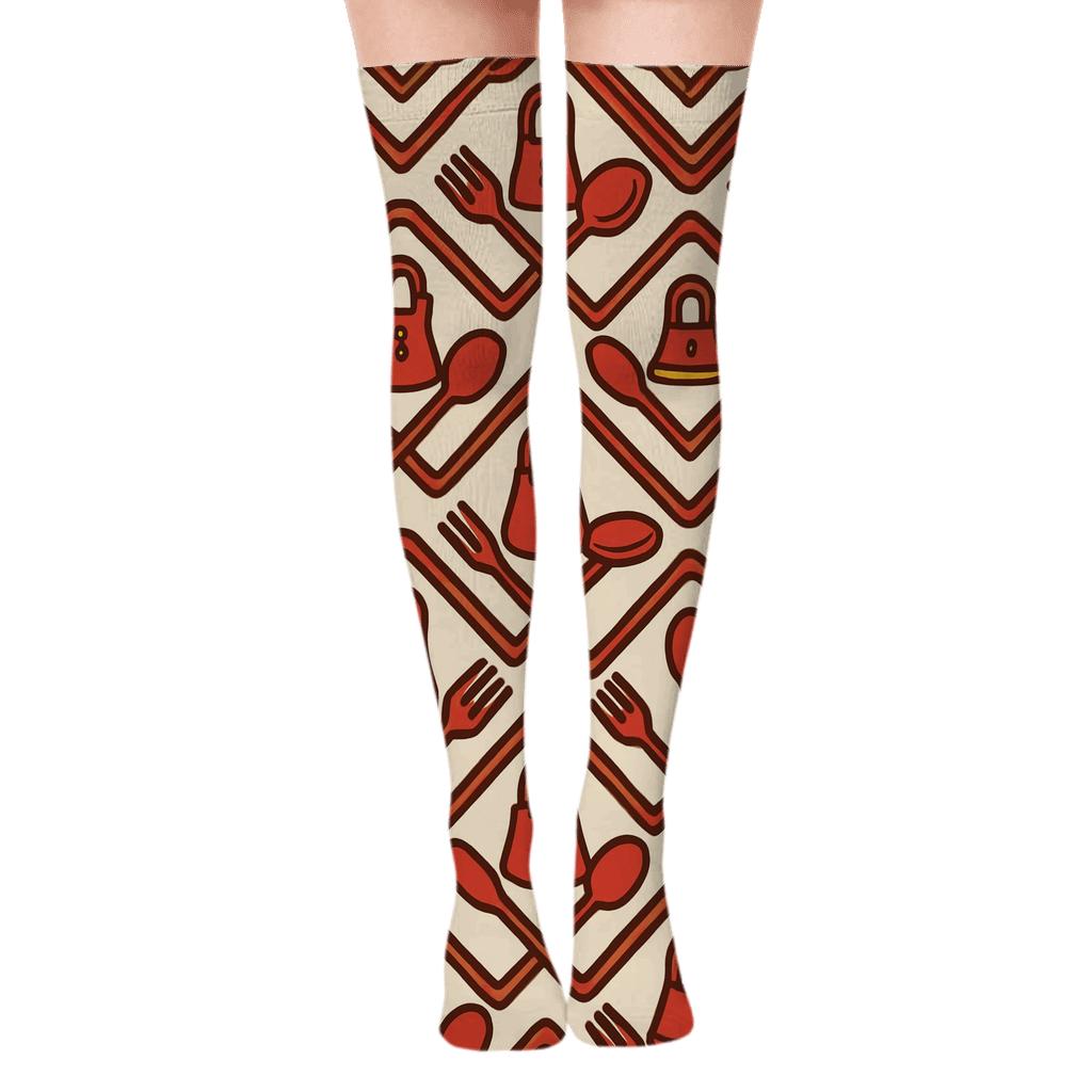 Utensil Chevron With Waitress Accent Panels soft everyday over-the-knee socks