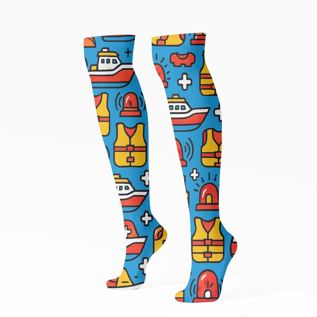 Rescue Boats And Beacon Tiles For Search And Rescue Worker custom knee-high socks