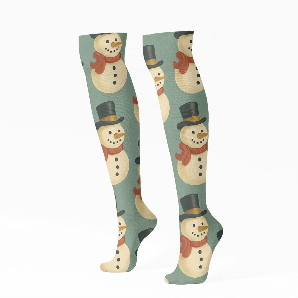 Vintage Poster Snowman Grid Holiday Edition designer print knee-high socks