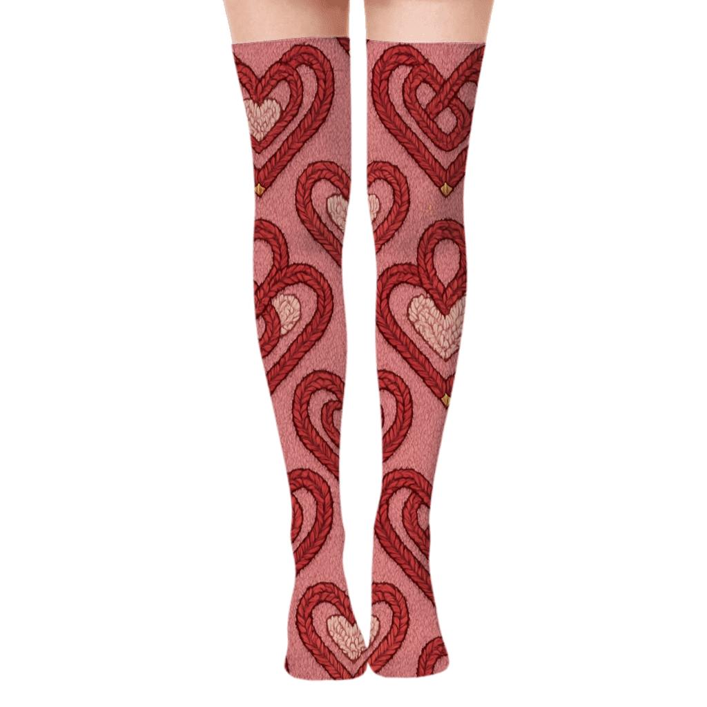 Knitted Valentine’s Infinity Heart Cable Lattice premium cozy over-the-knee socks