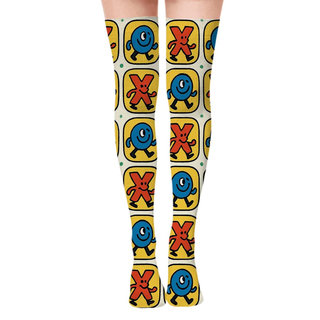 Tic Tac Toe Parade With Valentines Xo Icons premium cozy over-the-knee socks