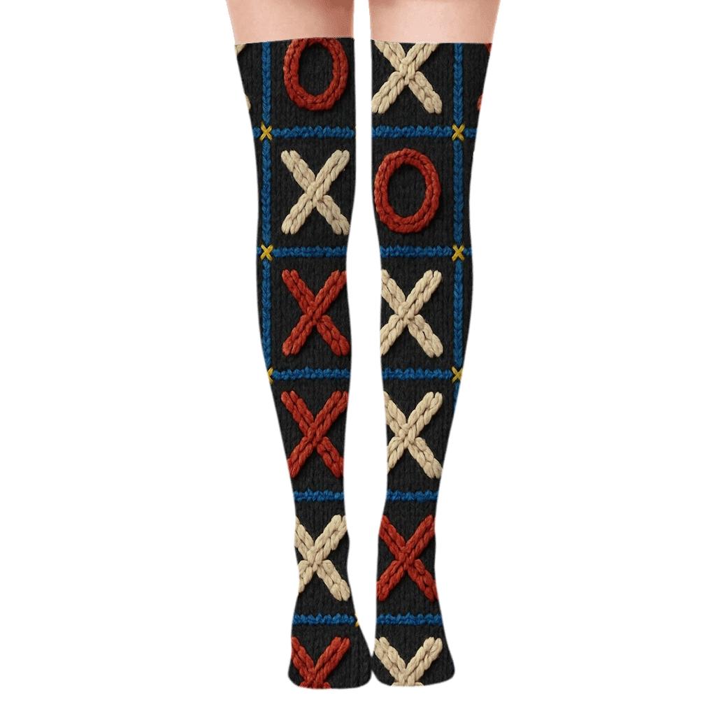 Valentines Xo Icons Knit Illusion Grid stylish fashion over-the-knee socks