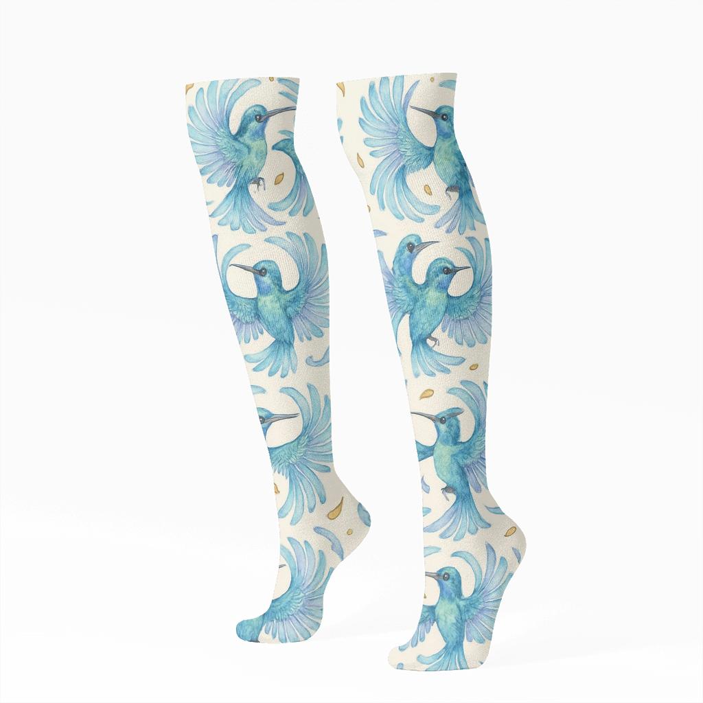 Hummingbird Flight Spiral Medallions personalized knee-high socks
