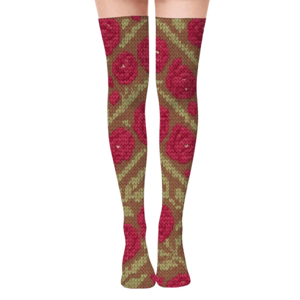 Valentines Rose Knitted Chevron Garden unique graphic over-the-knee socks