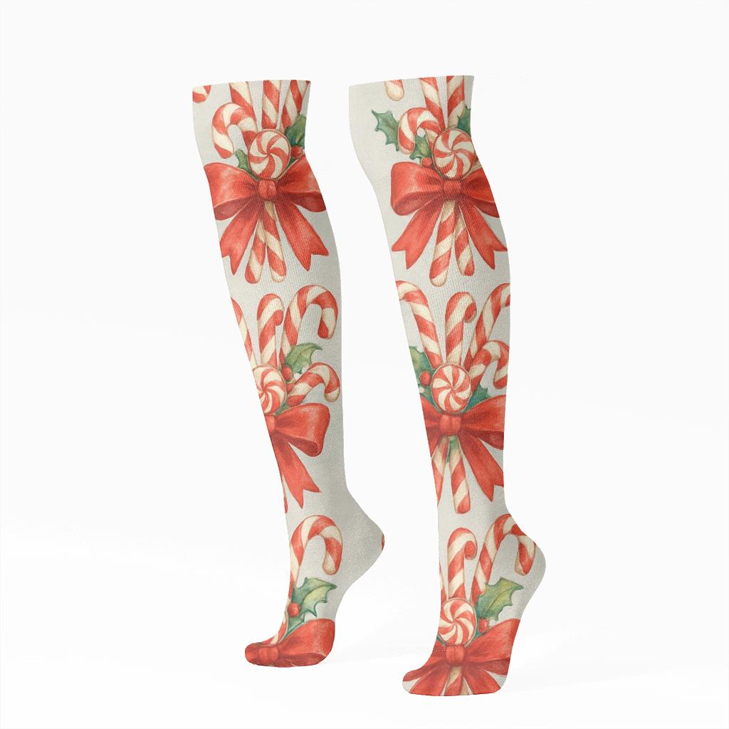 Painted Confection Study Candy Canes Bouquet Tiles comfortable cotton knee-high socks