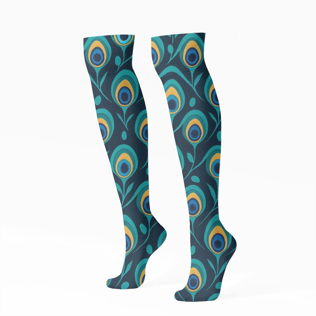 Peacock Eye Feather Concentric Waves custom knee-high socks