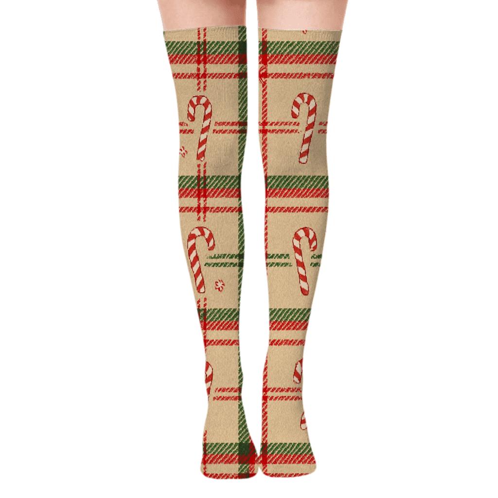 Candy Cane Plaid For Holiday Cozywear premium cozy over-the-knee socks