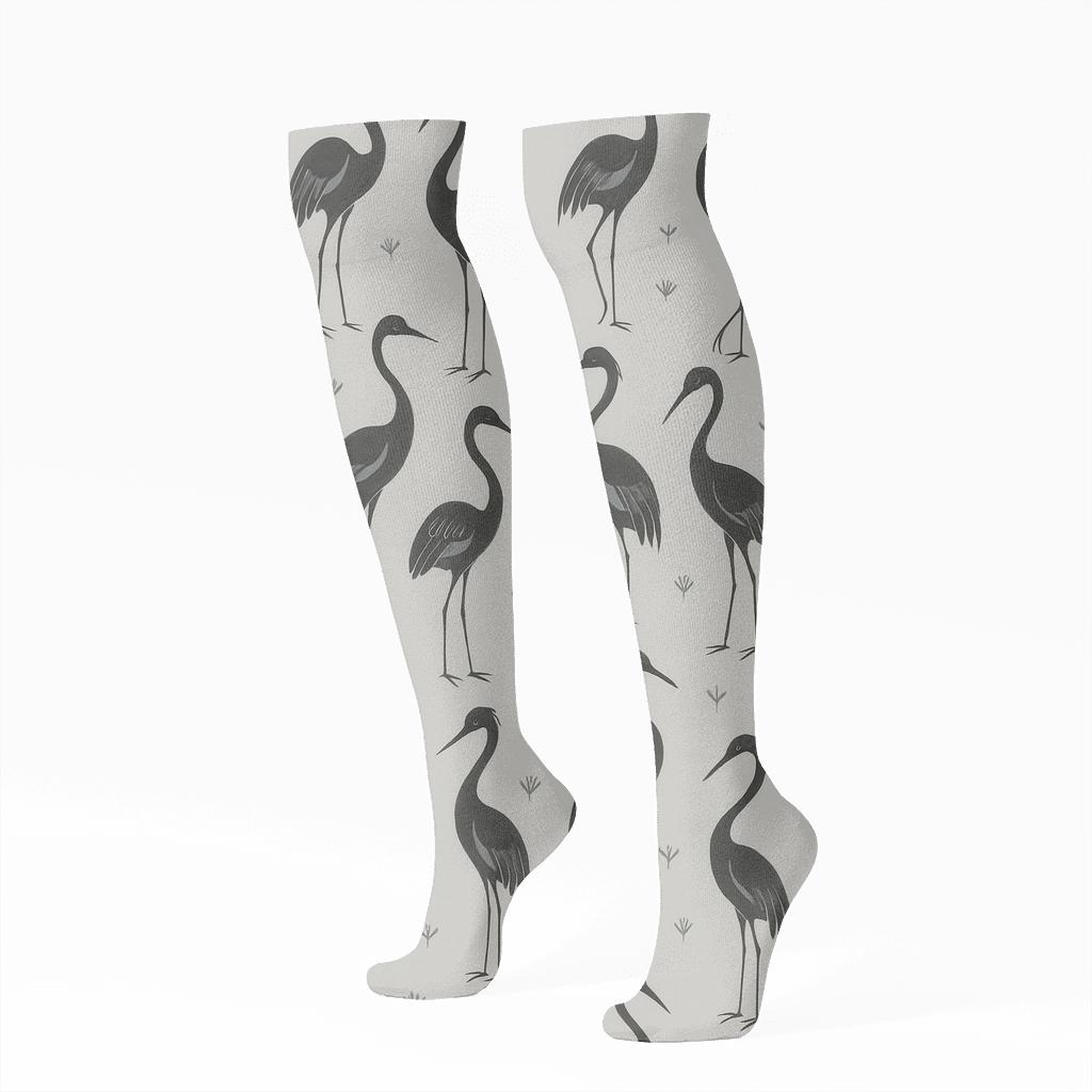 Crane Long Neck Grid On Mist Gray personalized knee-high socks