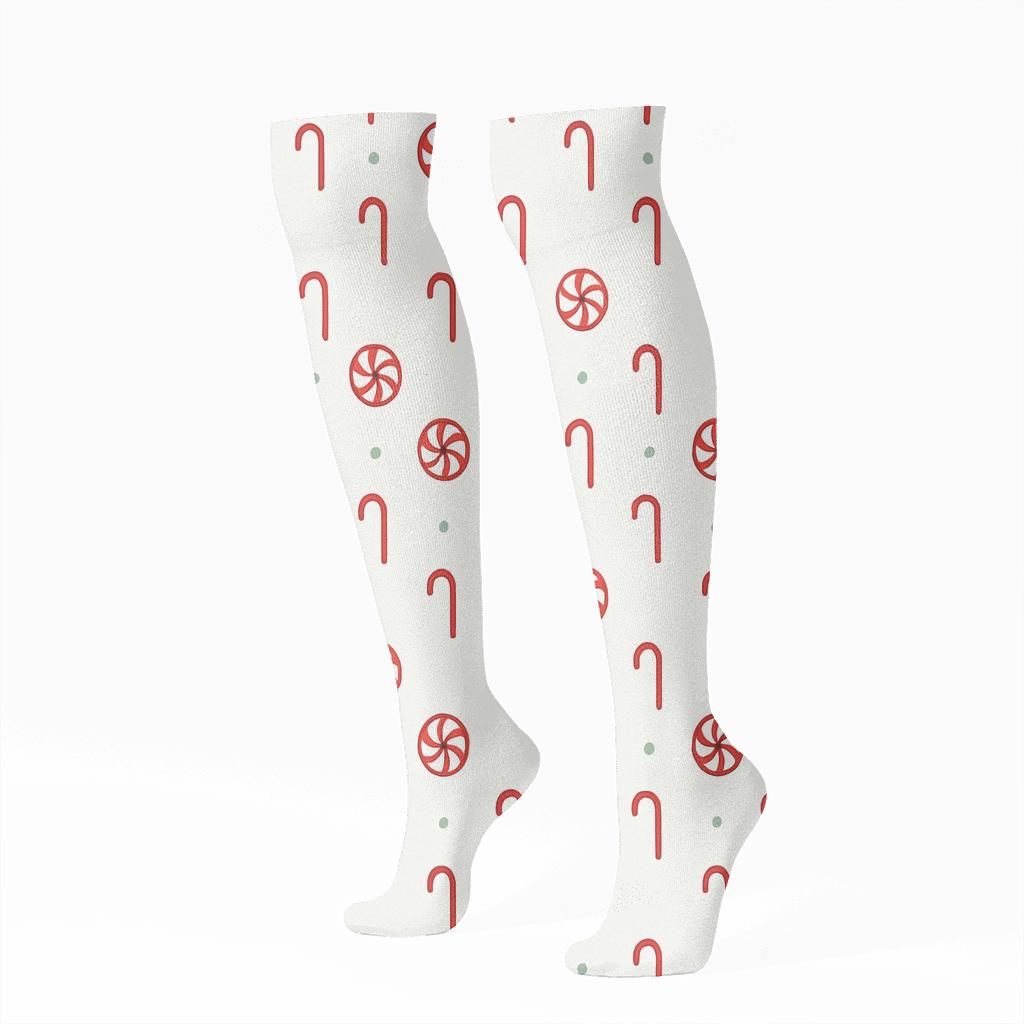 Candy Canes Sugar Dust Polka Rhythm trendy patterned knee-high socks
