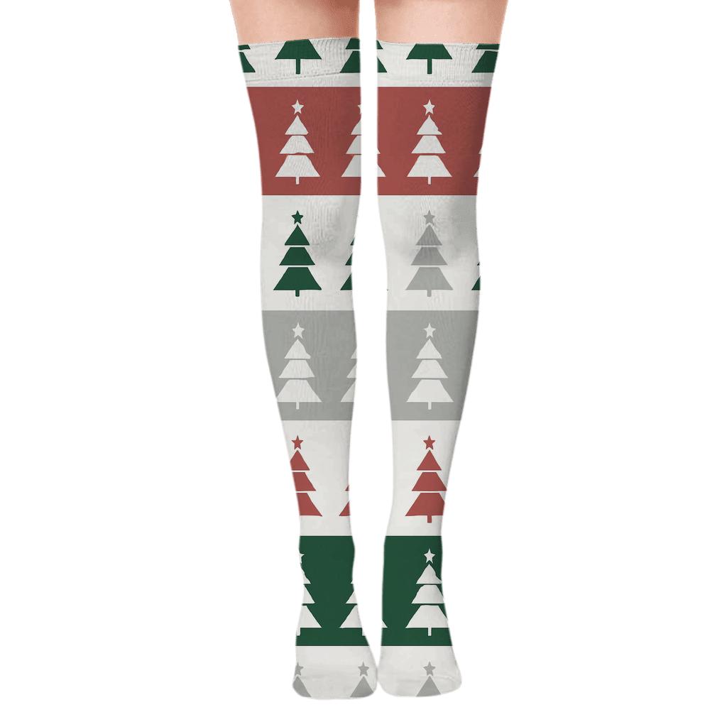 Minimal Christmas Tree Bands On White Background custom over-the-knee socks