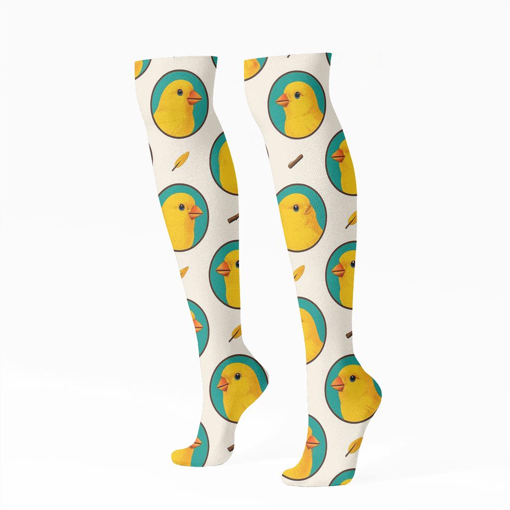 Canary Songbird Portrait Polka Repeat stylish athletic knee-high socks