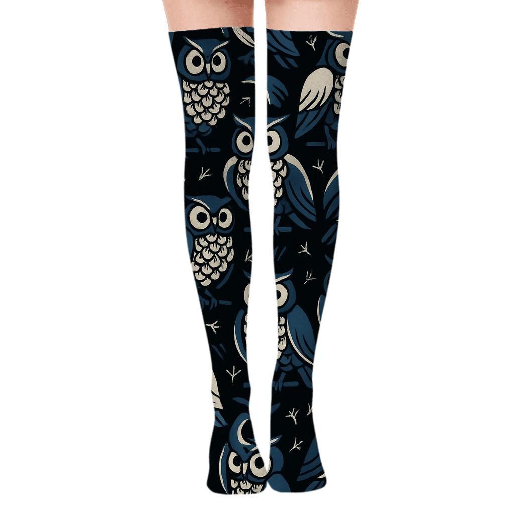 Midnight Owl Feather Rosette Tessellation custom over-the-knee socks