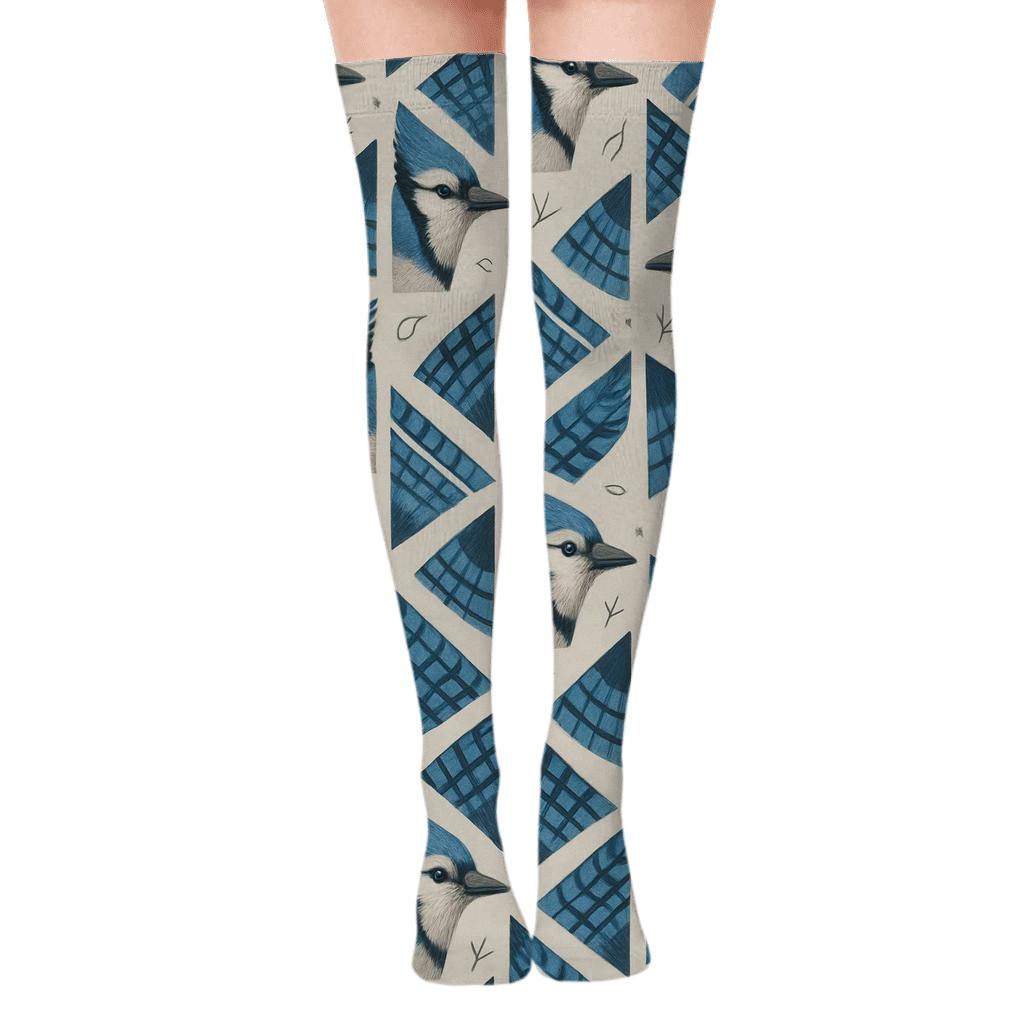 Blue Jay Crest Mosaic Tiles premium cozy over-the-knee socks