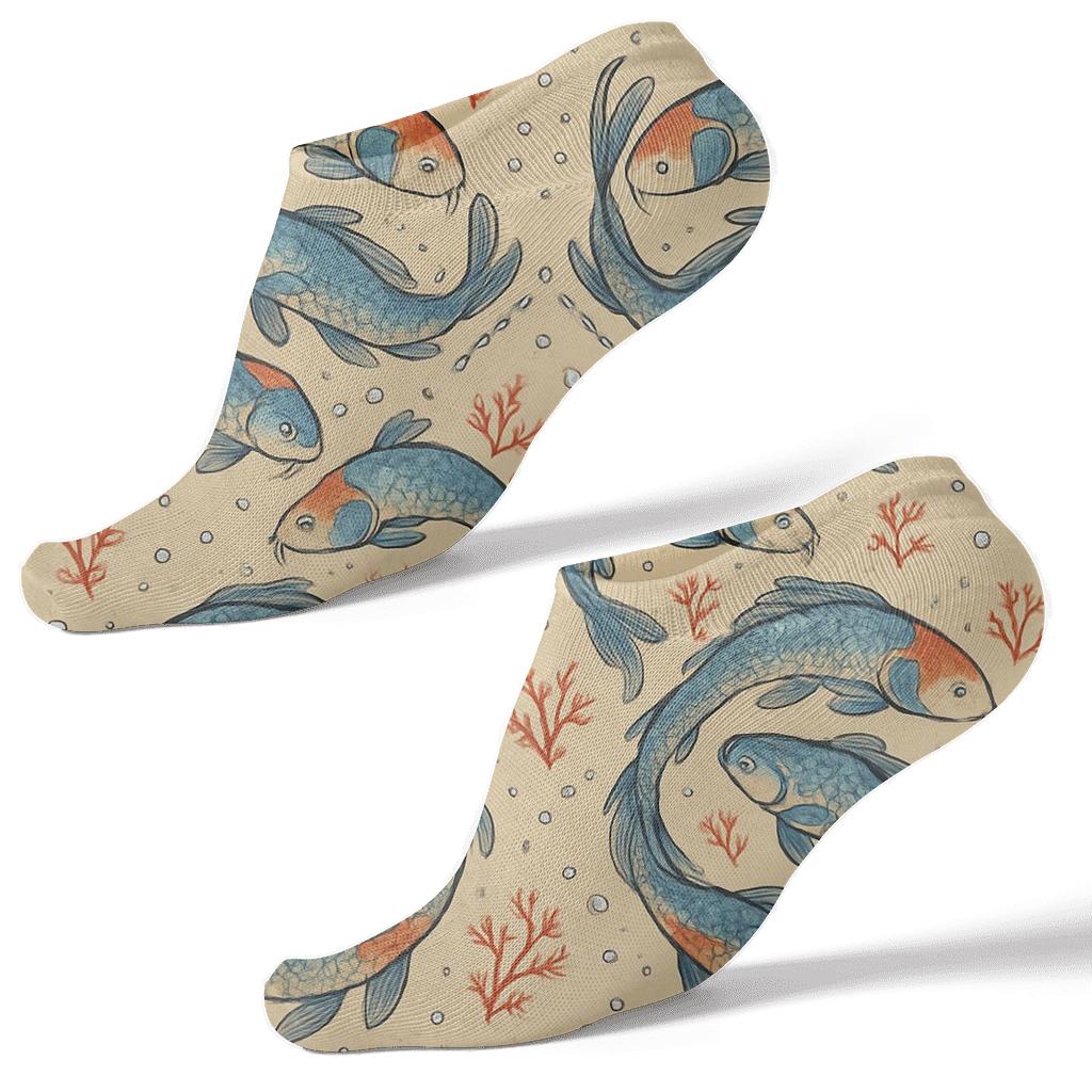 Koi Lattice And Bubble Bands With Fish Motifs comfortable cotton ankle socks