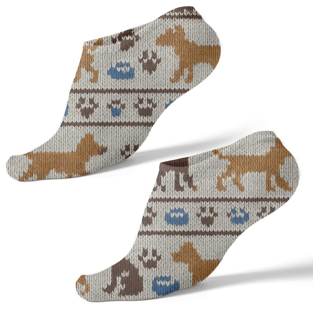 Puppy Parade With Dog Silhouette Bands designer print ankle socks