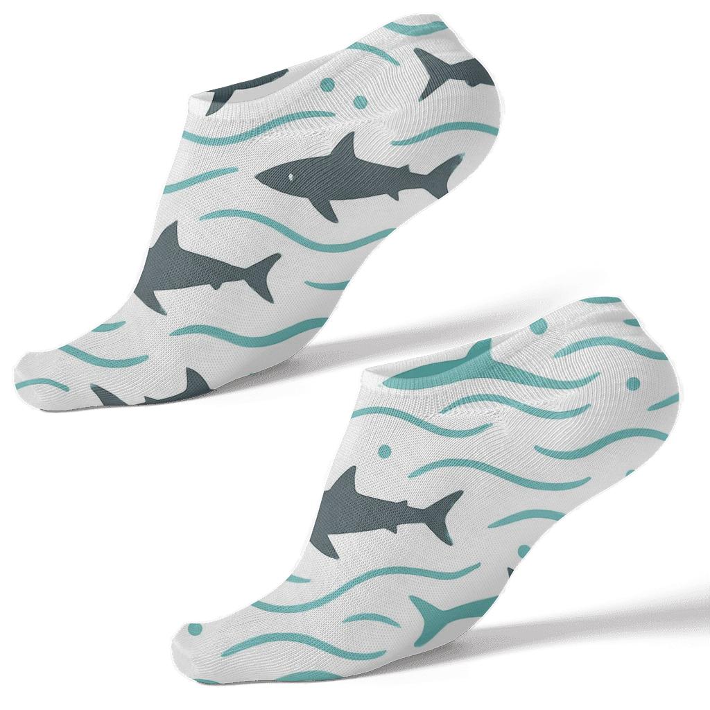 Minimal Ocean Grid With Shark Silhouettes trendy patterned ankle socks