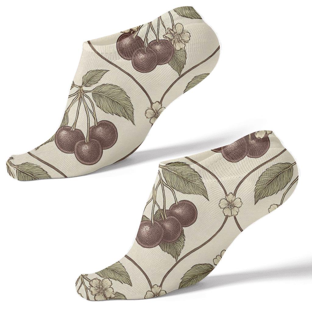 Botanical Lattice With Cherry Accents premium sports ankle socks