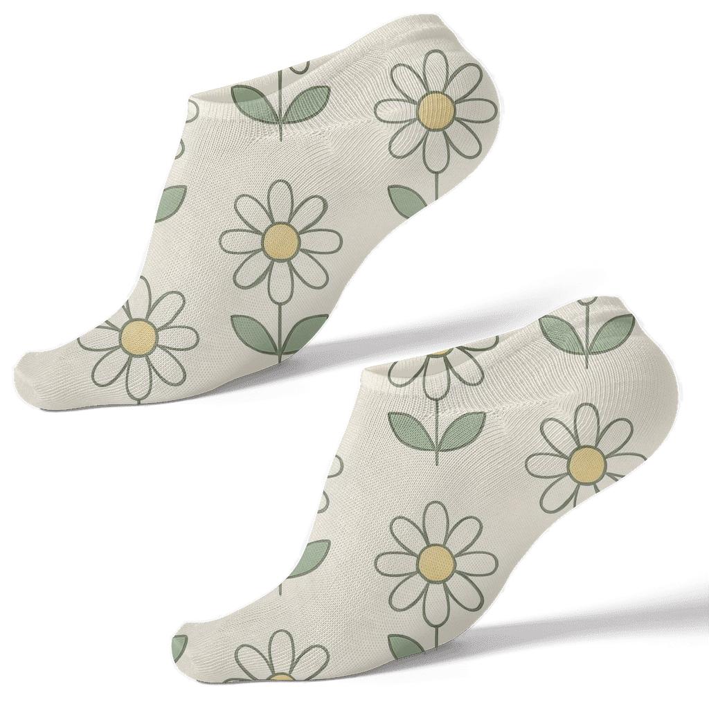 Sage Daisy Chain Grid On Warm Ivory Background custom ankle socks