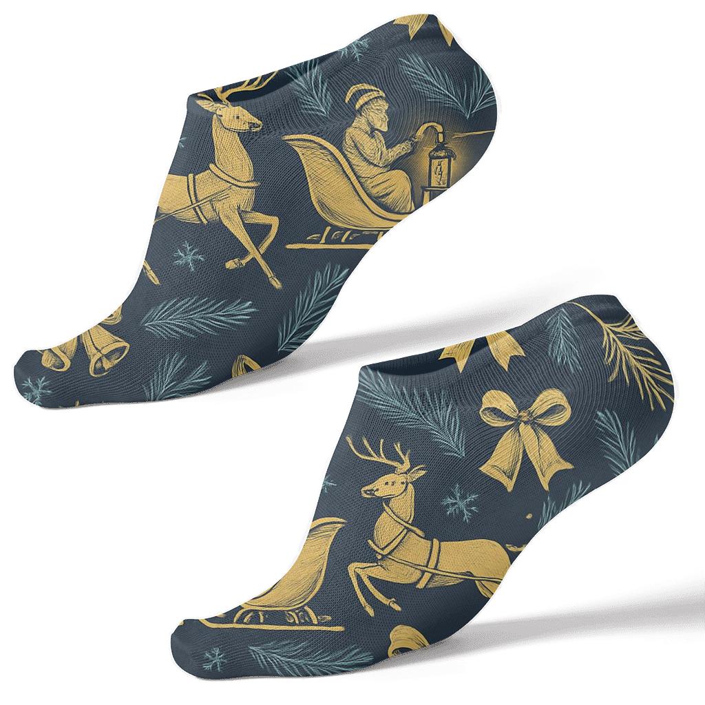 Lantern Lit Reindeer Sleigh Tessellation On Deep Navy custom ankle socks