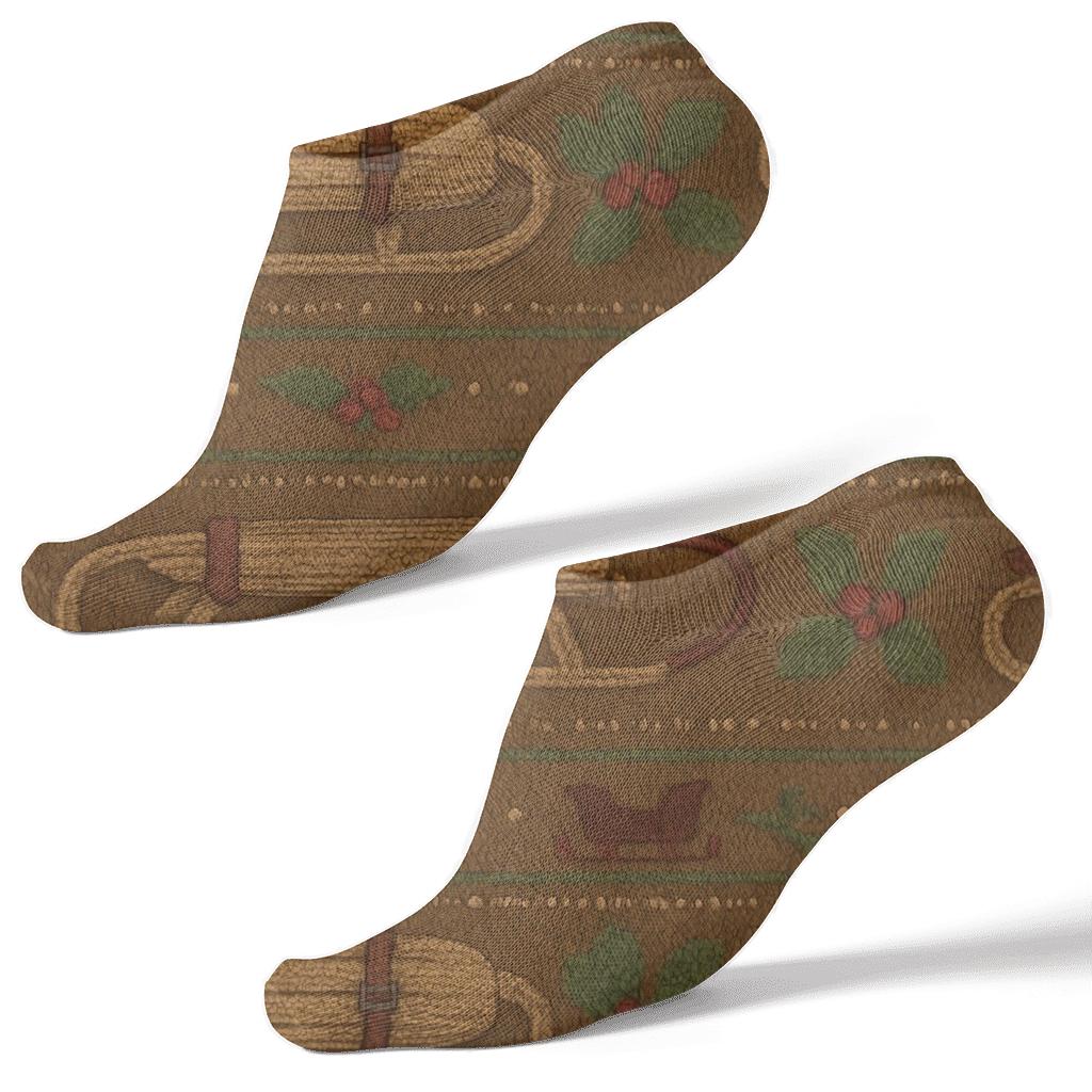 Warm Wood Runner Texture With Holly And Sleigh Bands premium sports ankle socks