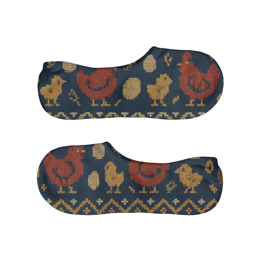 Knitted Chicken Fair Isle Bands designer print no-show socks