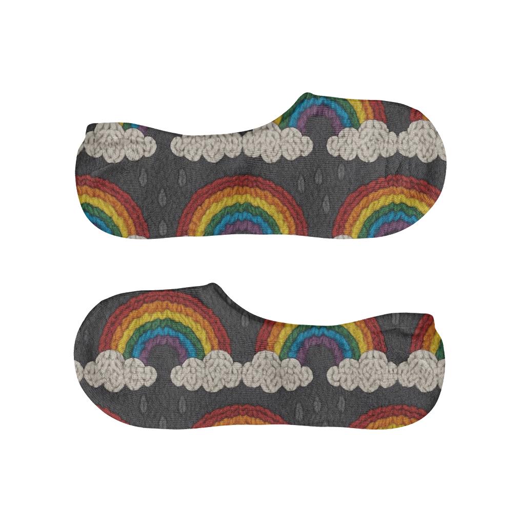 Knit Illusion Rainbow Band Weave On Charcoal Sky custom no-show socks