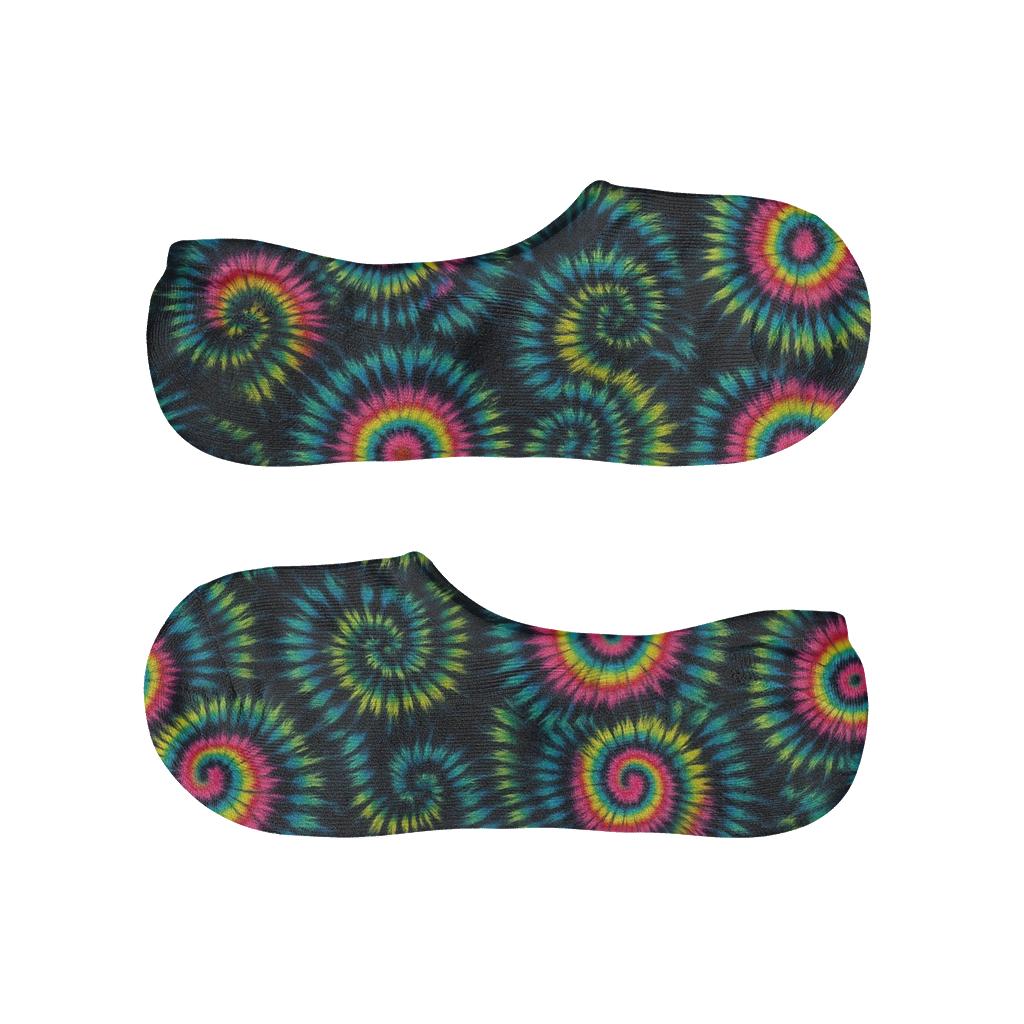 Neon Spiral Bullseye Tiles On Black Background comfortable invisible socks