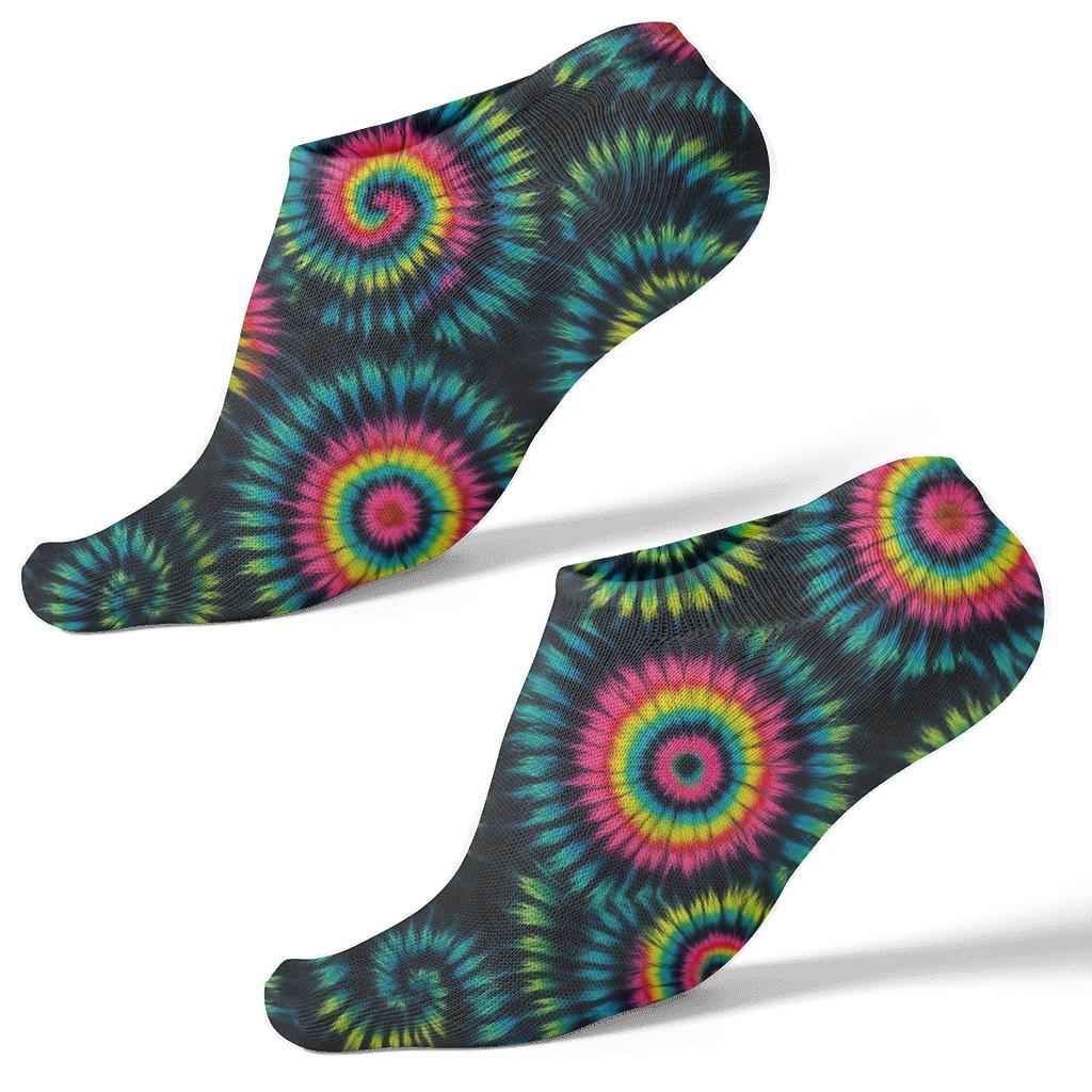 Neon Spiral Bullseye Tiles On Black Background premium sports ankle socks