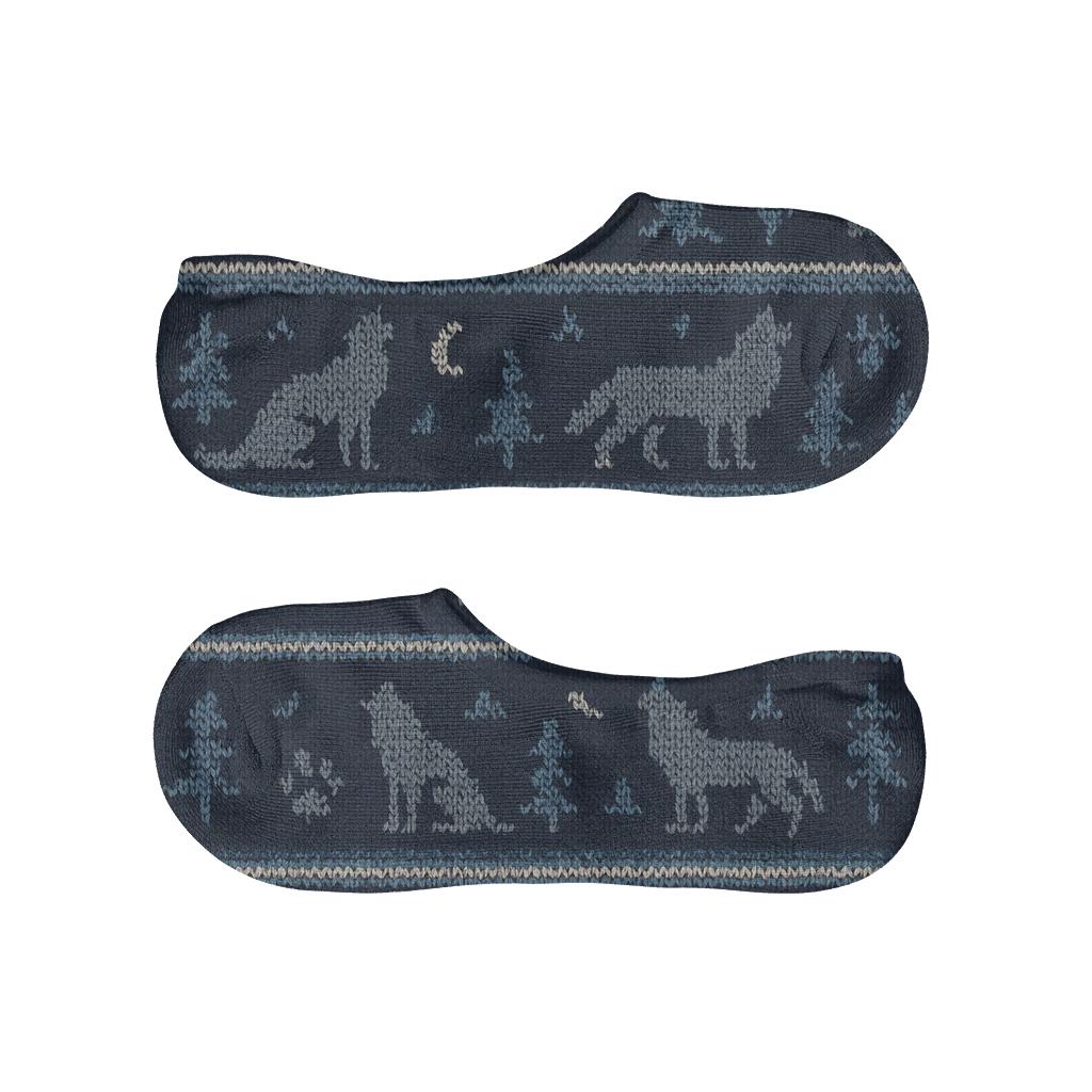 Knitted Illusion Gray Wolf Pack Fair Isle soft cotton no-show socks