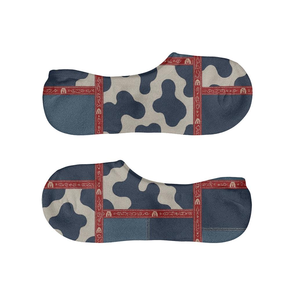Denim Patchwork Panels With Bandana Stripe Spot Overlay unique hidden socks