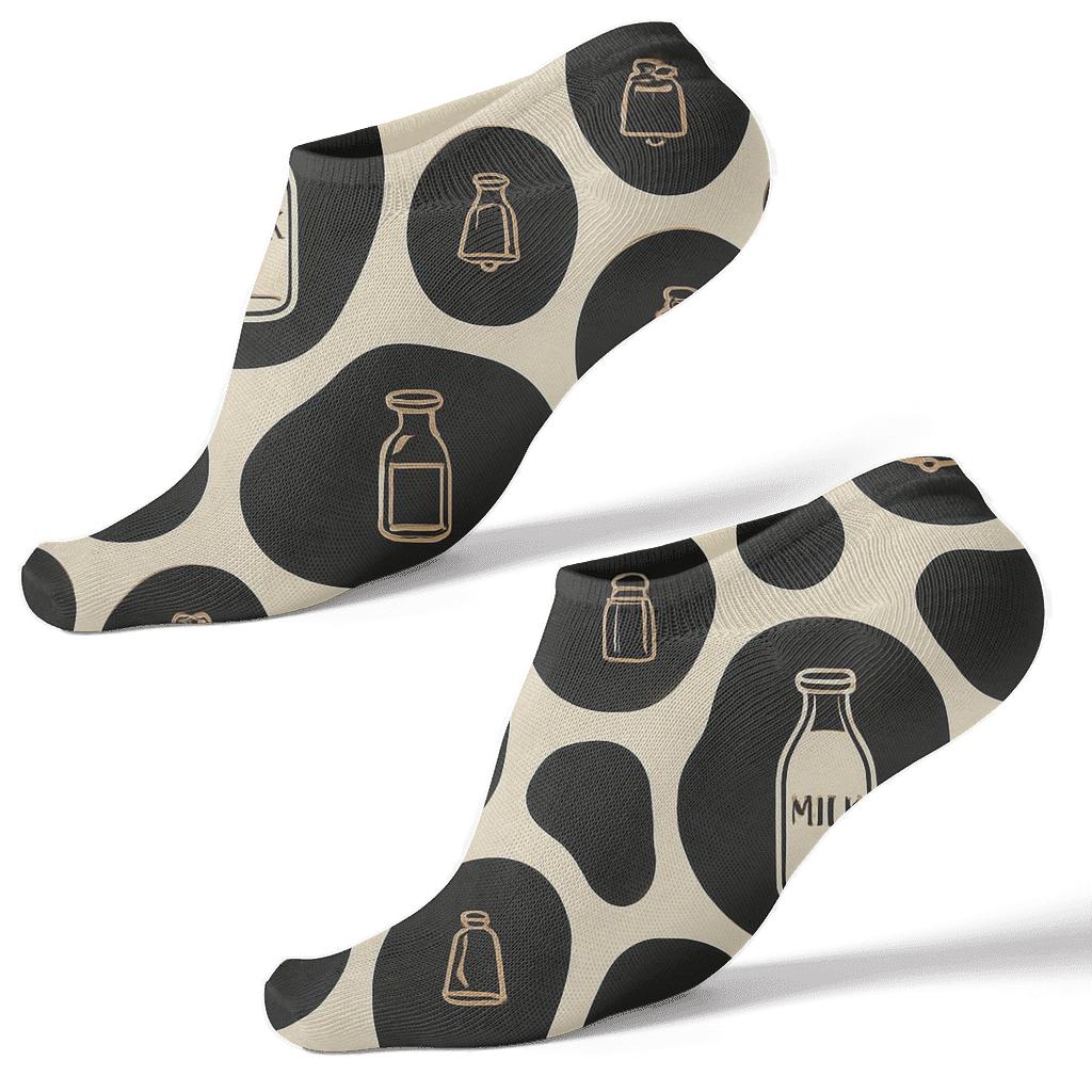 Retro Dairy Label Cow Spot Tessellation On Cream designer print ankle socks