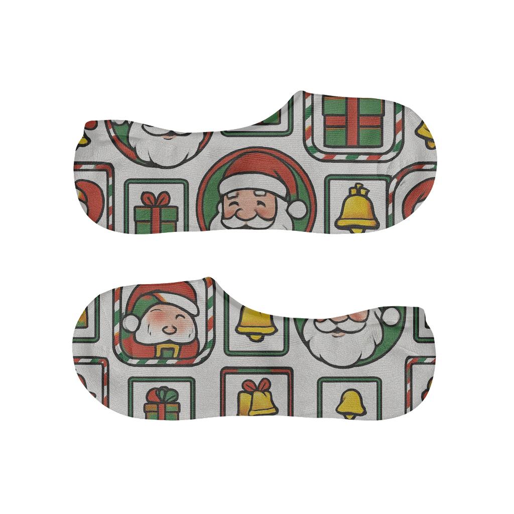 Candy Cane Grid With Santa Claus Portrait Medallions soft cotton no-show socks