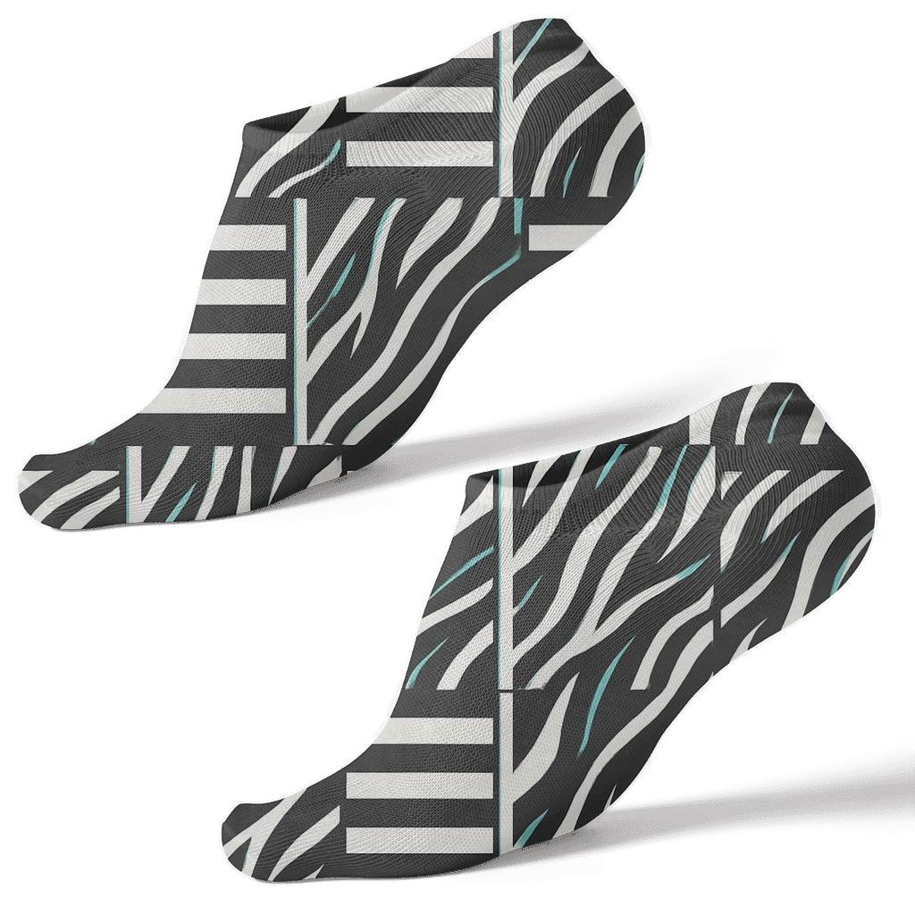 Teal Inlay Zebra Crossing Stripe Lattice custom ankle socks