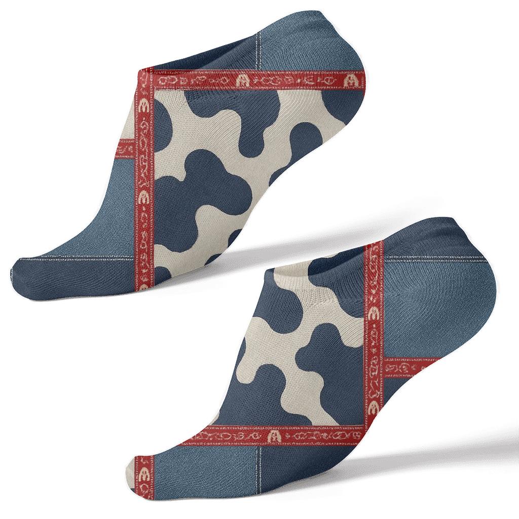 Denim Patchwork Panels With Bandana Stripe Spot Overlay soft everyday ankle socks