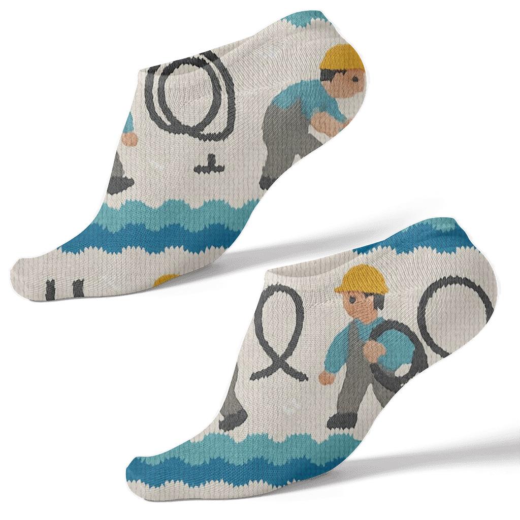 Wire Wave Pattern With Electrician Scenes unique graphic ankle socks