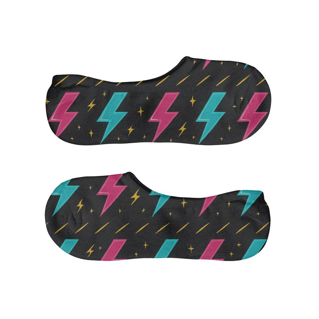 Neon Bolt Chevron Bands On Black custom no-show socks