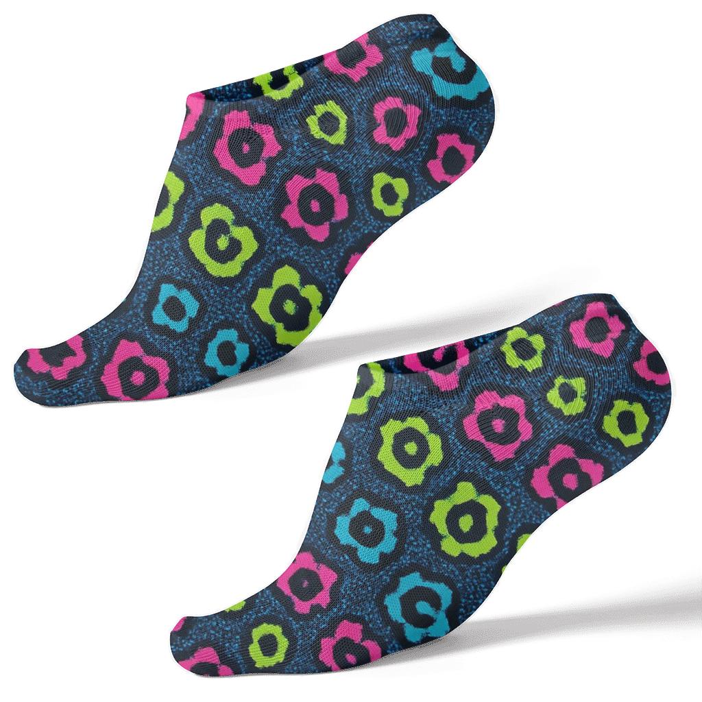 Neon Rosette Wave Bands On Deep Indigo Background stylish athletic ankle socks