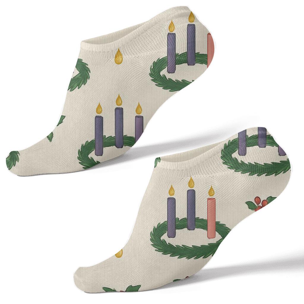 Wreath Lattice With Advent Candles Emblem designer print ankle socks