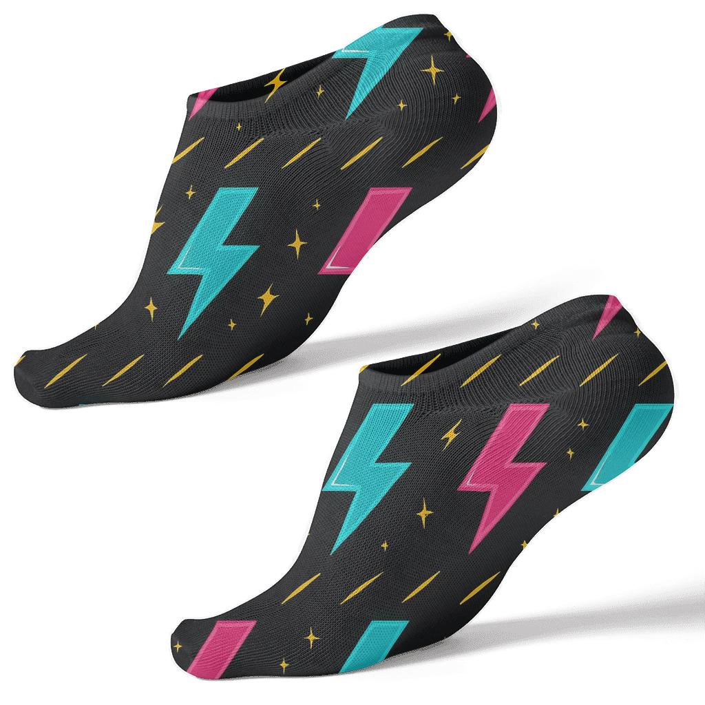 Neon Bolt Chevron Bands On Black personalized ankle socks